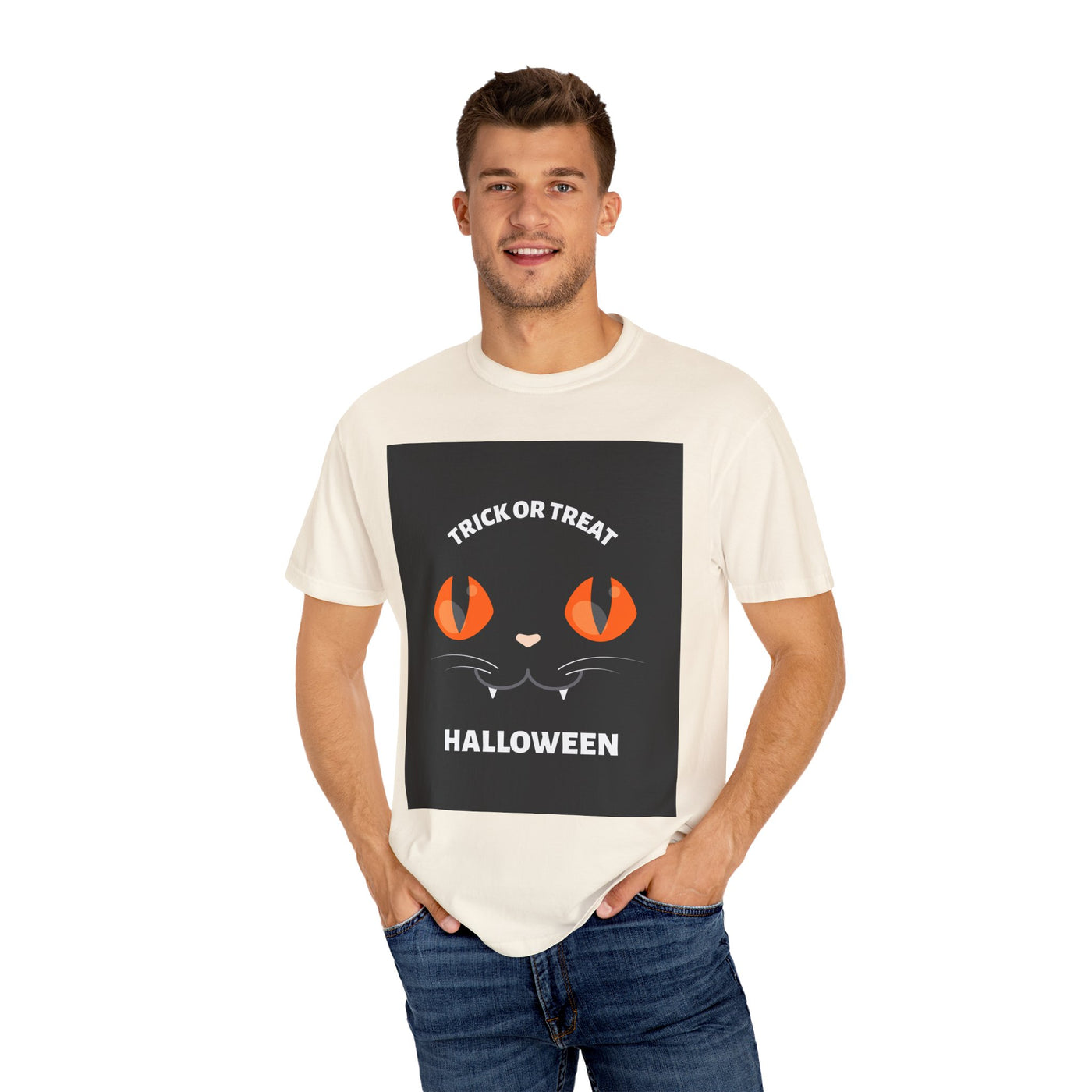 Halloween Cat T-Shirt, Unisex Trick or Treat Tee, Spooky Season Apparel, Cute Halloween Gift, Fall Festival Shirt, Cat Lover T-Shirt