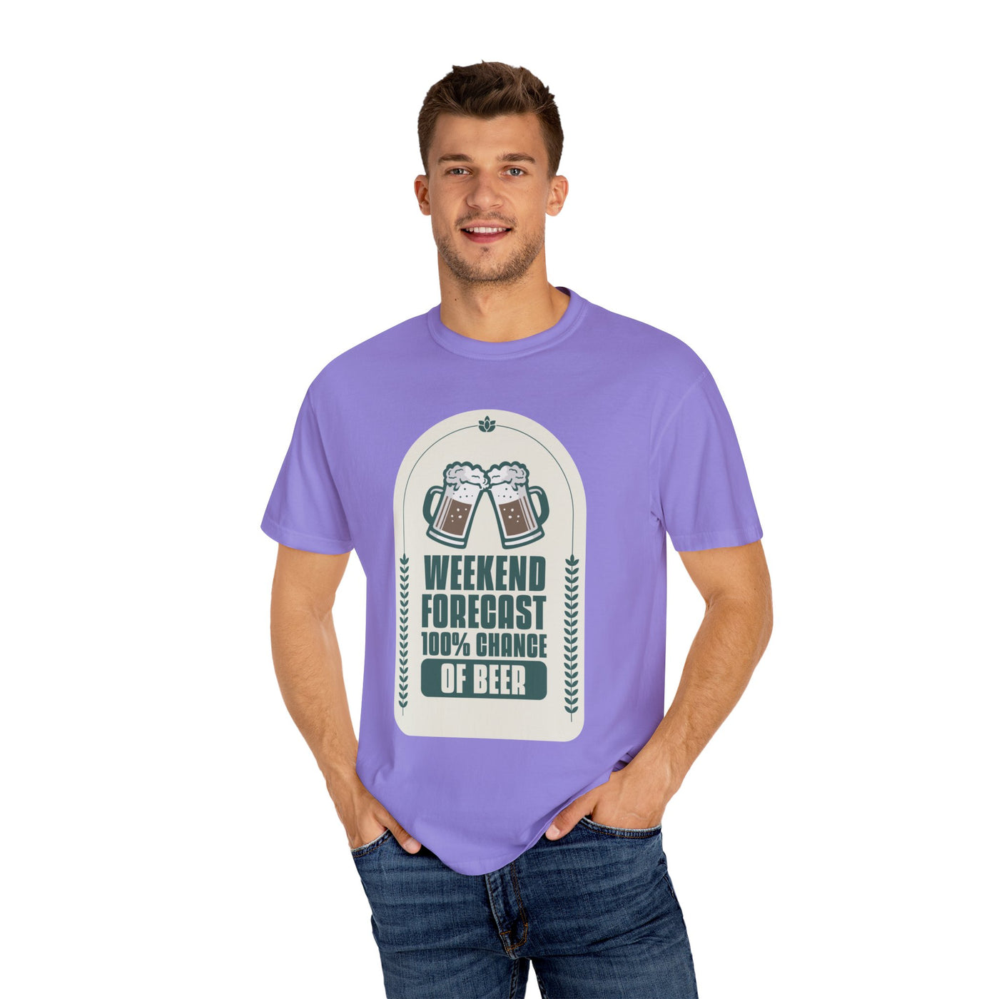 Weekend Forecast Beer T-Shirt | Unisex Garment-Dyed Tee for Beer Lovers, Perfect for Parties, Birthdays, and Casual Wear