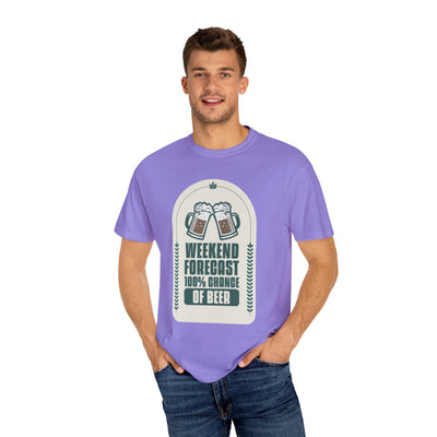 Weekend Forecast Beer T-Shirt | Unisex Garment-Dyed Tee for Beer Lovers, Perfect for Parties, Birthdays, and Casual Wear