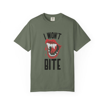 Fun Unisex 'I Won't Bite' T-Shirt for Halloween, Casual Wear, Graphic Tee, Gift for Friends, Statement Shirt