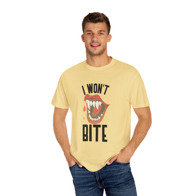 Fun Unisex 'I Won't Bite' T-Shirt for Halloween, Casual Wear, Graphic Tee, Gift for Friends, Statement Shirt