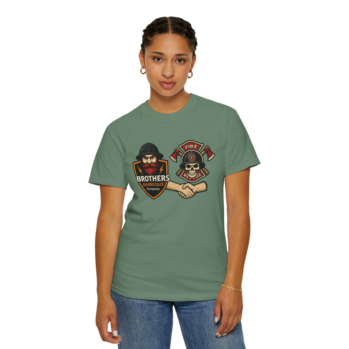 Brotherhood BBQ Humor T-Shirt, Unisex Casual Tee, Firefighter Appreciation, Friendship Gift, BBQ Lovers Shirt, Unique Graphic Tee