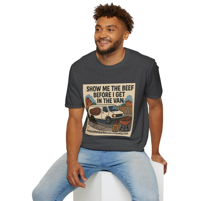 Funny BBQ Unisex T-Shirt - Show Me the Beef, Grilling Gift, Summer BBQ, Foodie Humor, Casual Wear