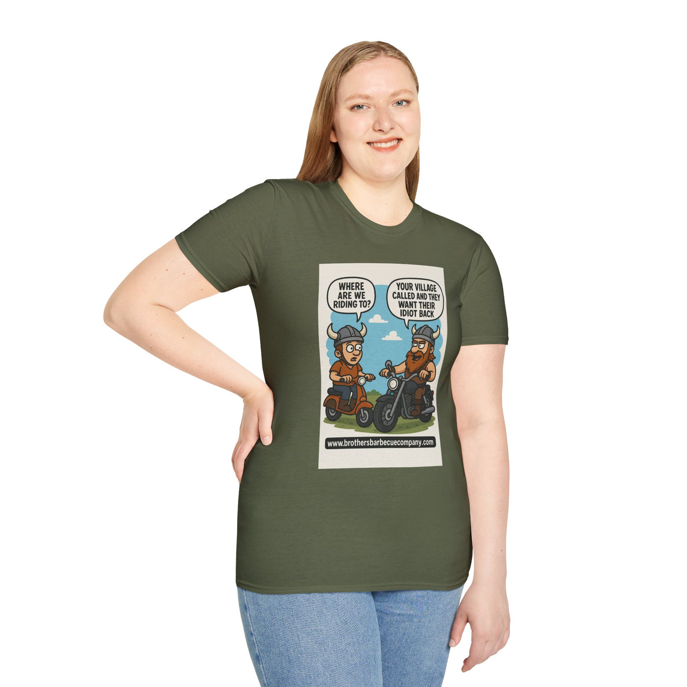 Funny Viking Bikers BBQ T-Shirt, Unisex Softstyle Tee, Gift for Grill Lovers, Casual Wear, Humor Shirt, Summer BBQ Party