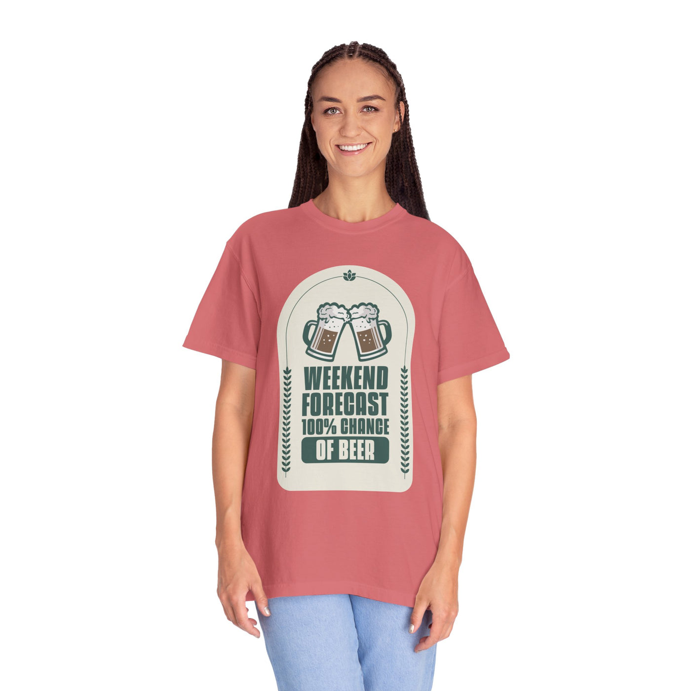 Weekend Forecast Beer T-Shirt | Unisex Garment-Dyed Tee for Beer Lovers, Perfect for Parties, Birthdays, and Casual Wear