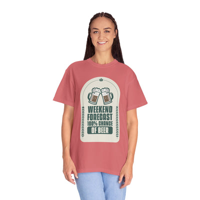 Weekend Forecast Beer T-Shirt | Unisex Garment-Dyed Tee for Beer Lovers, Perfect for Parties, Birthdays, and Casual Wear