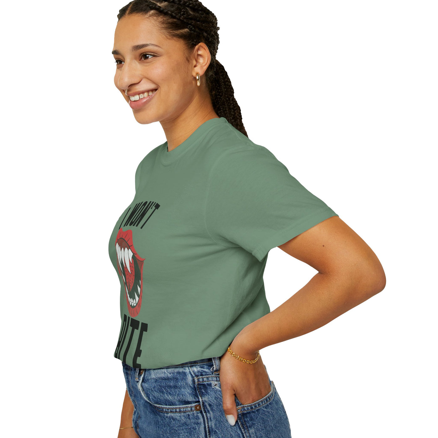 Fun Unisex 'I Won't Bite' T-Shirt for Halloween, Casual Wear, Graphic Tee, Gift for Friends, Statement Shirt