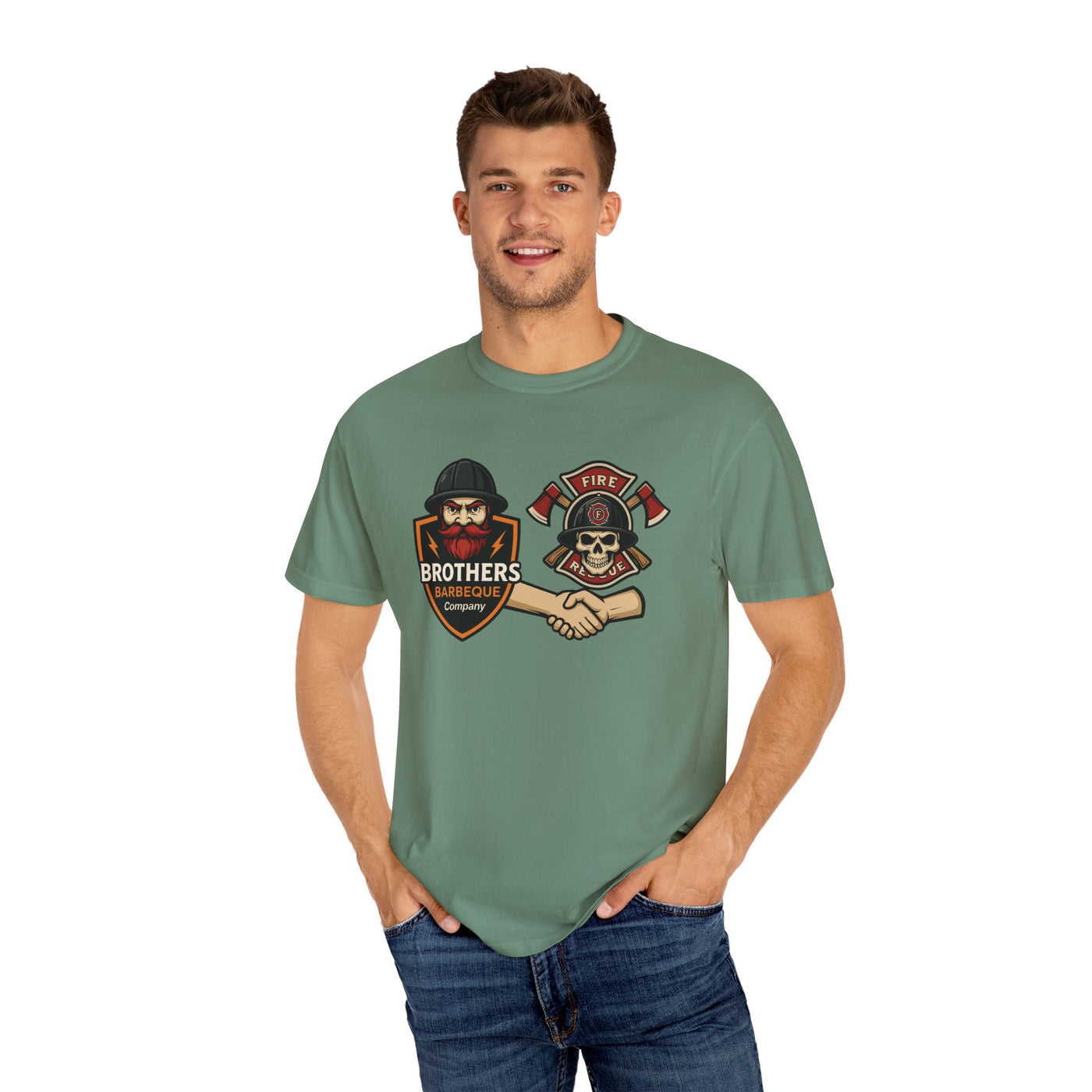Brotherhood BBQ Humor T-Shirt, Unisex Casual Tee, Firefighter Appreciation, Friendship Gift, BBQ Lovers Shirt, Unique Graphic Tee