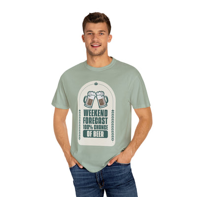Weekend Forecast Beer T-Shirt | Unisex Garment-Dyed Tee for Beer Lovers, Perfect for Parties, Birthdays, and Casual Wear