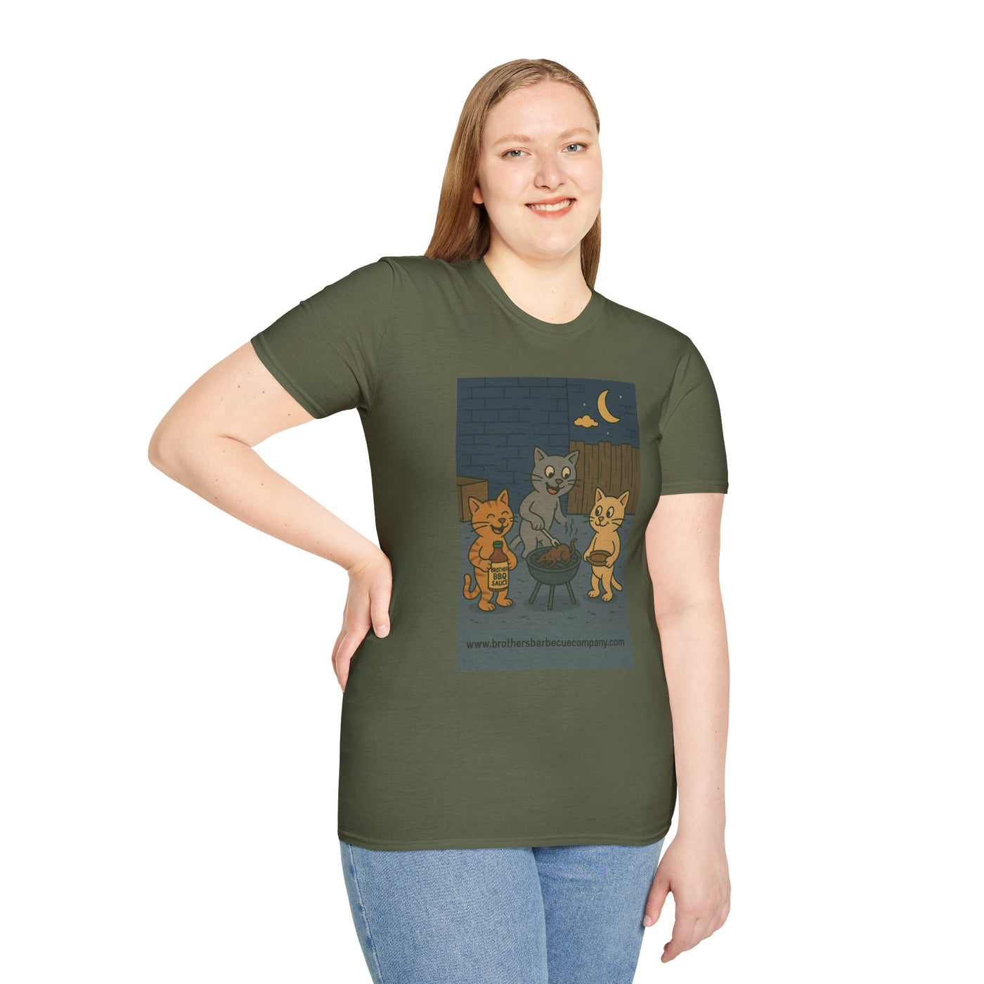Cute Animal Campfire T-Shirt, Cozy Cat T-Shirt, Gifts for Cat Lovers, Unisex Softstyle Tee, Perfect for Camping or Outdoor Fun