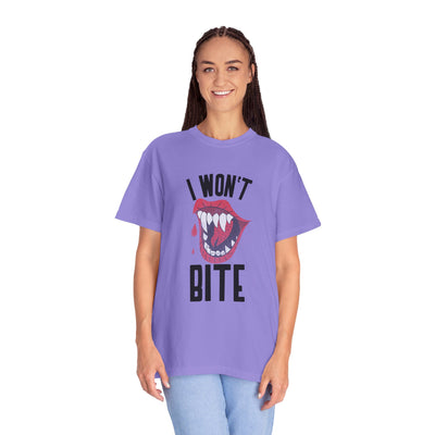 Fun Unisex 'I Won't Bite' T-Shirt for Halloween, Casual Wear, Graphic Tee, Gift for Friends, Statement Shirt