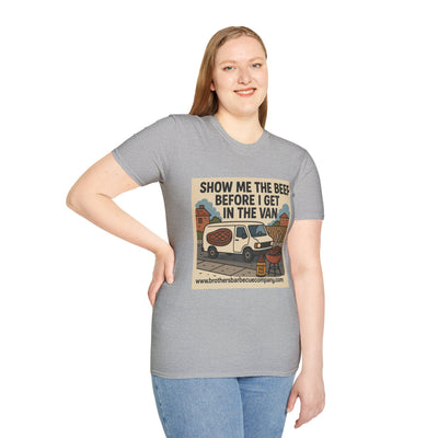 Funny BBQ Unisex T-Shirt - Show Me the Beef, Grilling Gift, Summer BBQ, Foodie Humor, Casual Wear