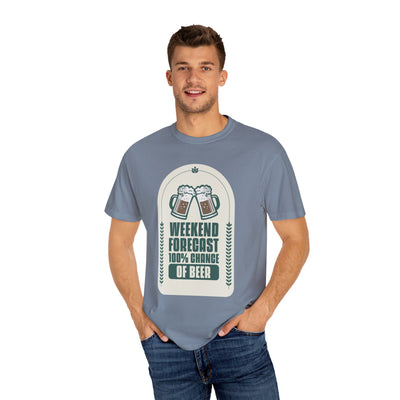 Weekend Forecast Beer T-Shirt | Unisex Garment-Dyed Tee for Beer Lovers, Perfect for Parties, Birthdays, and Casual Wear