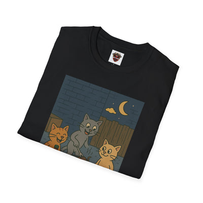 Cute Animal Campfire T-Shirt, Cozy Cat T-Shirt, Gifts for Cat Lovers, Unisex Softstyle Tee, Perfect for Camping or Outdoor Fun