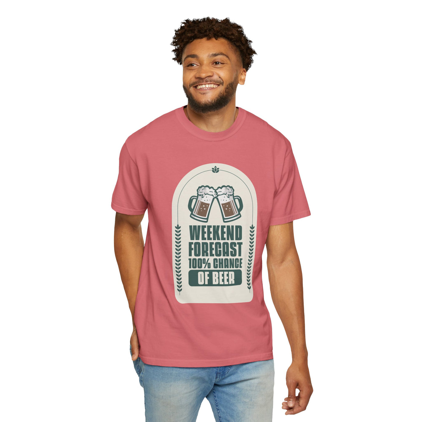 Weekend Forecast Beer T-Shirt | Unisex Garment-Dyed Tee for Beer Lovers, Perfect for Parties, Birthdays, and Casual Wear