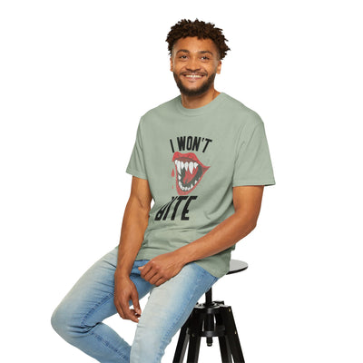 Fun Unisex 'I Won't Bite' T-Shirt for Halloween, Casual Wear, Graphic Tee, Gift for Friends, Statement Shirt