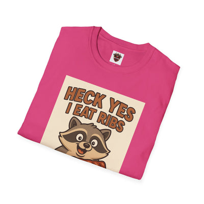 Heck Yes I Eat Ribs Unisex T-Shirt, Funny BBQ Shirt, Gift for Food Lovers, Raccoon Graphic Tee, Summer BBQ Attire