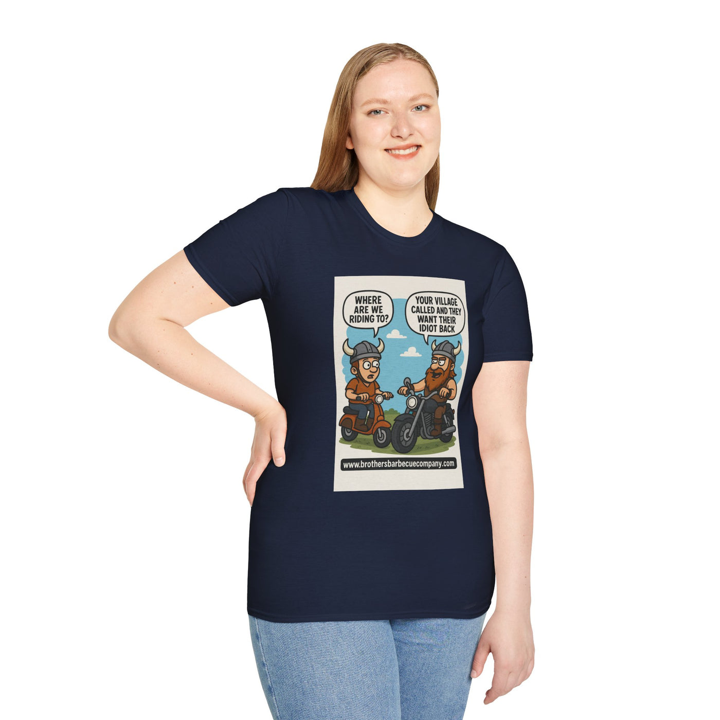 Funny Viking Bikers BBQ T-Shirt, Unisex Softstyle Tee, Gift for Grill Lovers, Casual Wear, Humor Shirt, Summer BBQ Party
