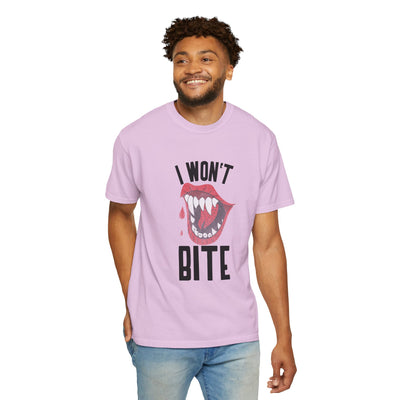 Fun Unisex 'I Won't Bite' T-Shirt for Halloween, Casual Wear, Graphic Tee, Gift for Friends, Statement Shirt