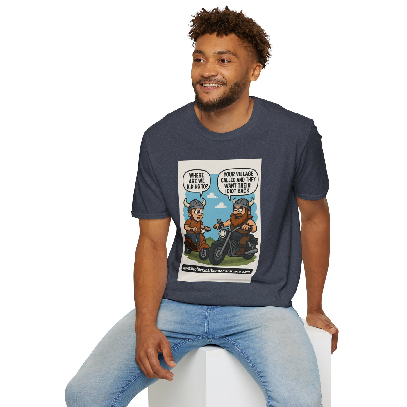 Funny Viking Bikers BBQ T-Shirt, Unisex Softstyle Tee, Gift for Grill Lovers, Casual Wear, Humor Shirt, Summer BBQ Party
