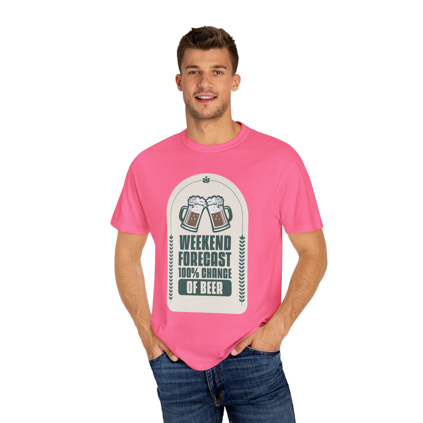 Weekend Forecast Beer T-Shirt | Unisex Garment-Dyed Tee for Beer Lovers, Perfect for Parties, Birthdays, and Casual Wear