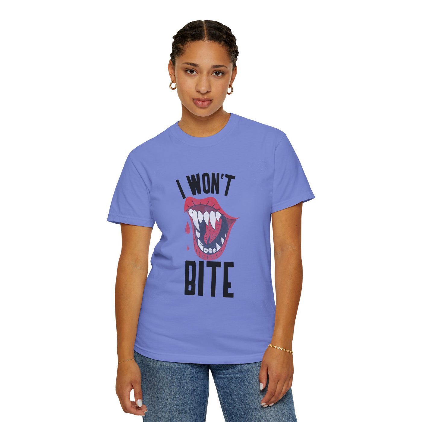 Fun Unisex 'I Won't Bite' T-Shirt for Halloween, Casual Wear, Graphic Tee, Gift for Friends, Statement Shirt