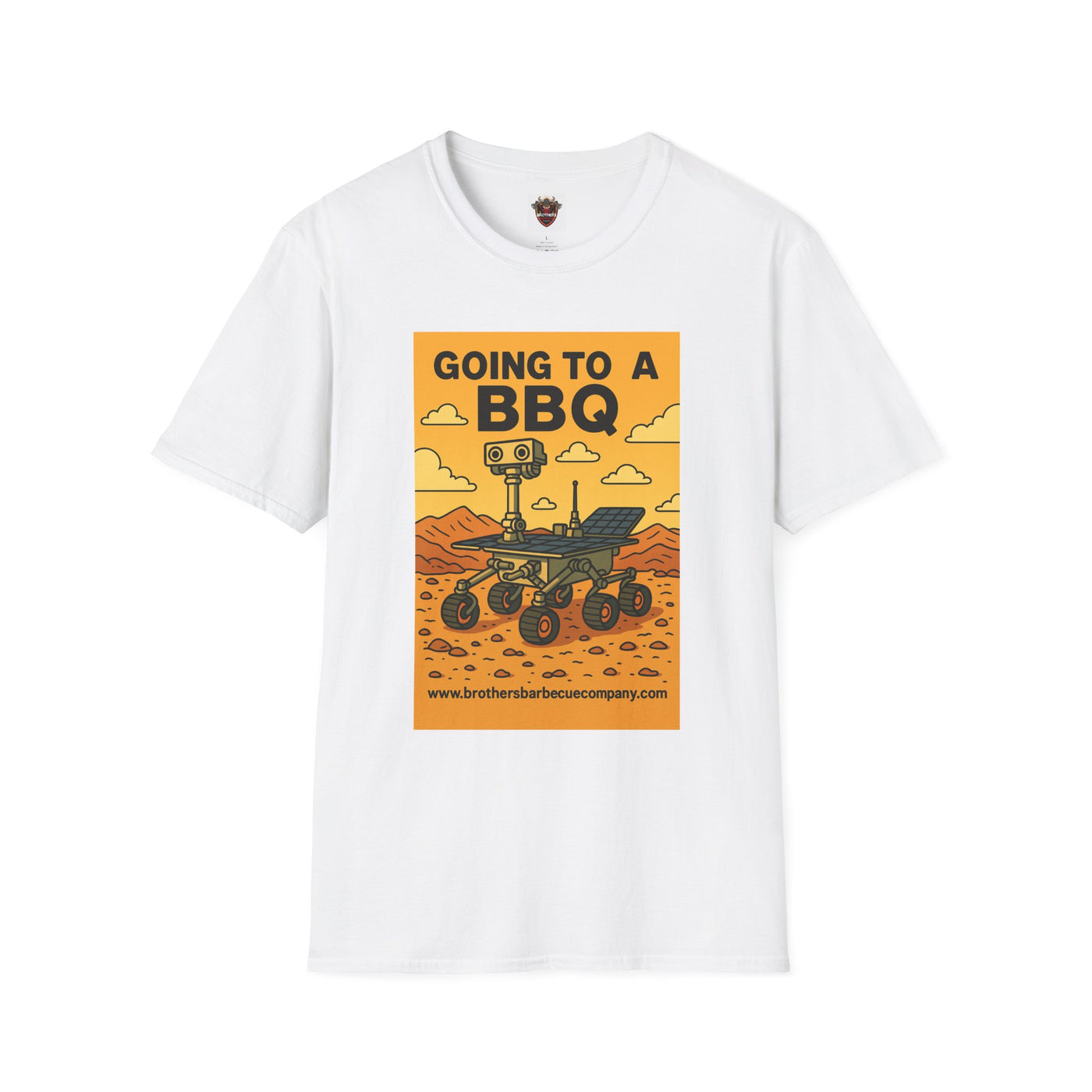 BBQ Rover Unisex Softstyle T-Shirt | Fun BBQ Shirt, Space Enthusiast Gift, Summer Picnic Wear, Mars Rover Shirt, Unique Graphic Tee