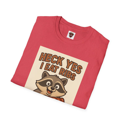 Heck Yes I Eat Ribs Unisex T-Shirt, Funny BBQ Shirt, Gift for Food Lovers, Raccoon Graphic Tee, Summer BBQ Attire