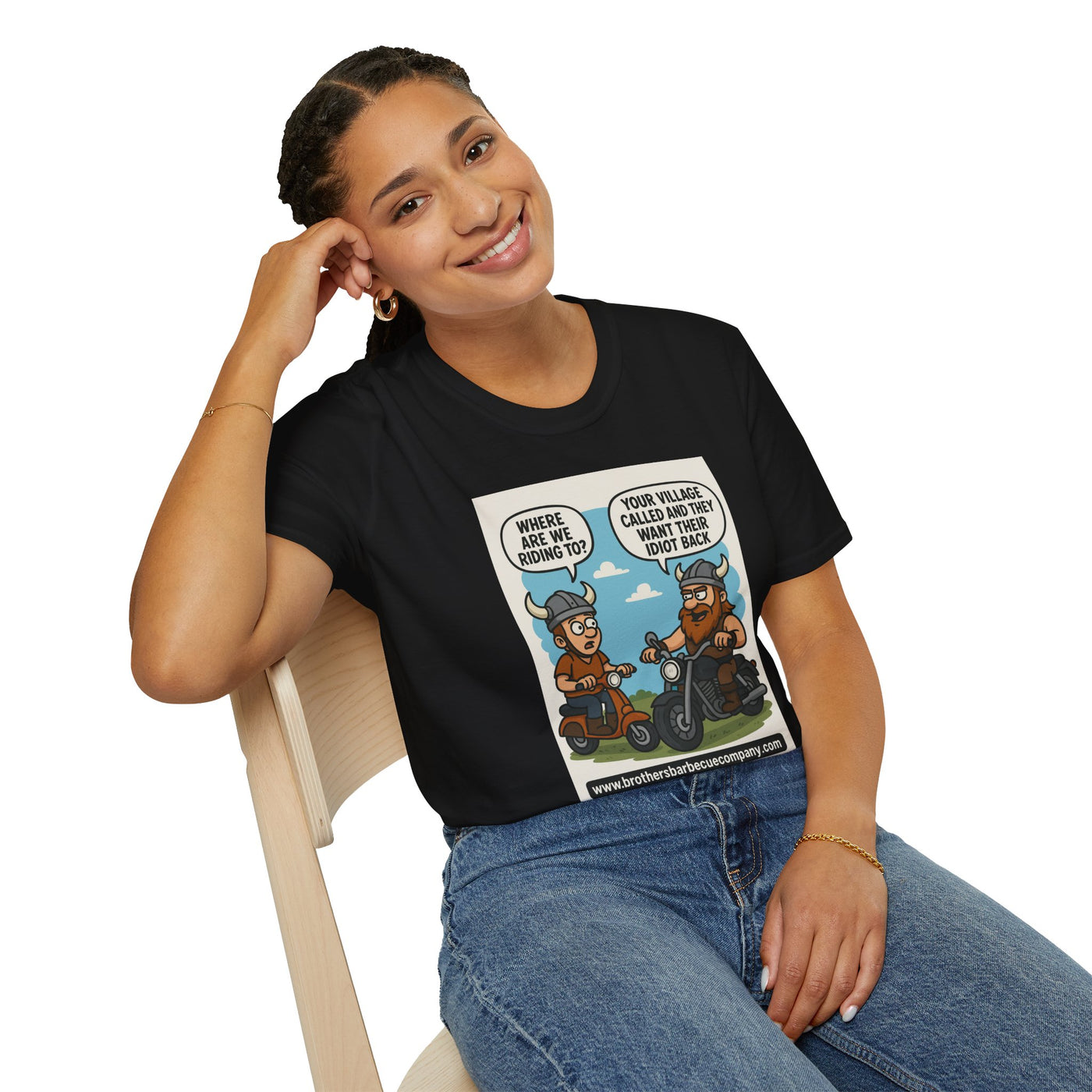Funny Viking Bikers BBQ T-Shirt, Unisex Softstyle Tee, Gift for Grill Lovers, Casual Wear, Humor Shirt, Summer BBQ Party