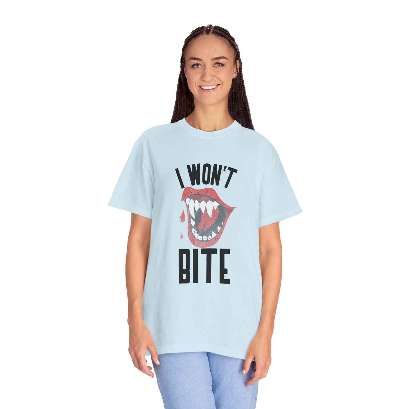 Fun Unisex 'I Won't Bite' T-Shirt for Halloween, Casual Wear, Graphic Tee, Gift for Friends, Statement Shirt