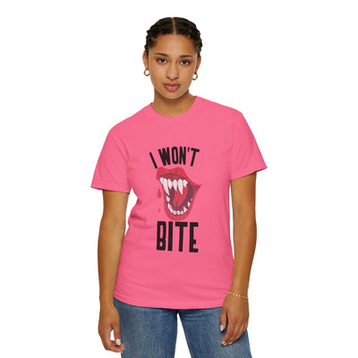Fun Unisex 'I Won't Bite' T-Shirt for Halloween, Casual Wear, Graphic Tee, Gift for Friends, Statement Shirt