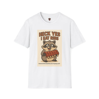 Heck Yes I Eat Ribs Unisex T-Shirt, Funny BBQ Shirt, Gift for Food Lovers, Raccoon Graphic Tee, Summer BBQ Attire