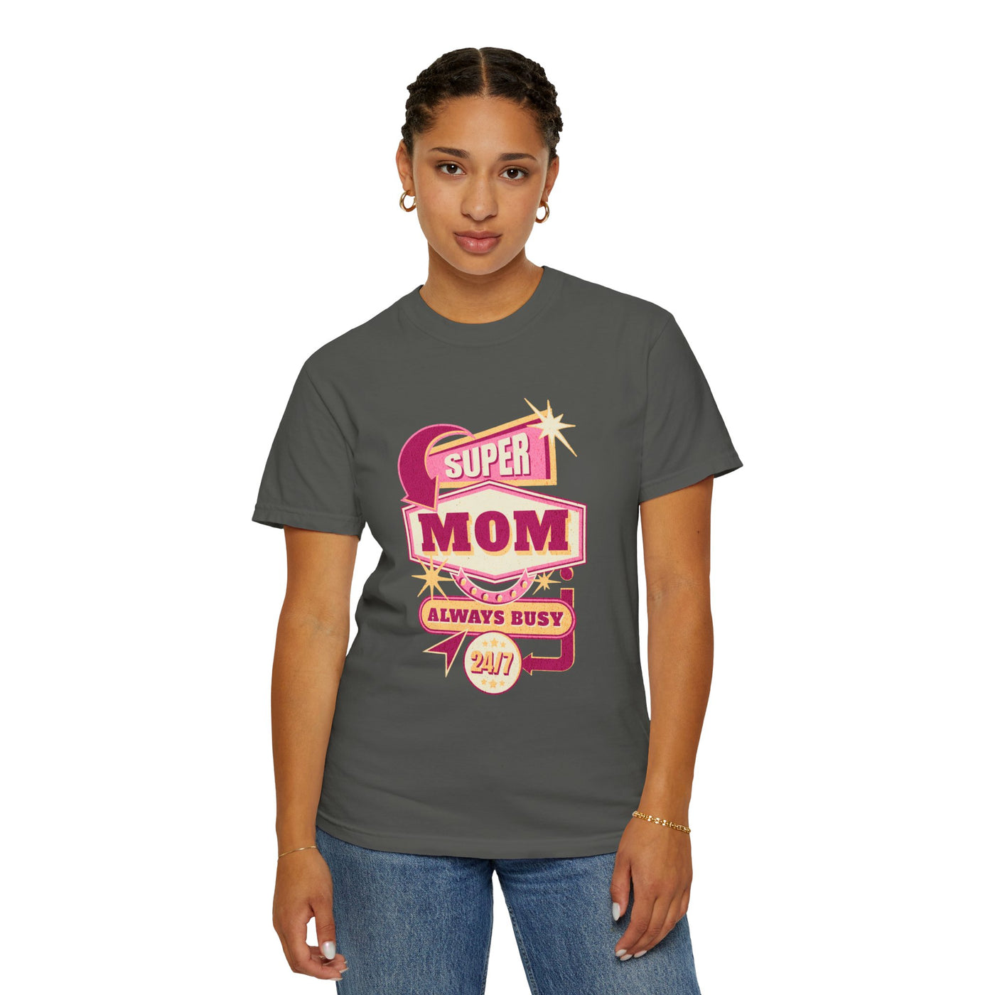 Super Mom Garment-Dyed T-Shirt, Mother's Day Gift, Funny Mom Tee, Busy Mom Apparel, Casual T-Shirt for Moms