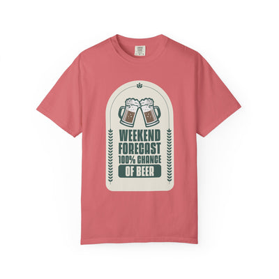 Weekend Forecast Beer T-Shirt | Unisex Garment-Dyed Tee for Beer Lovers, Perfect for Parties, Birthdays, and Casual Wear