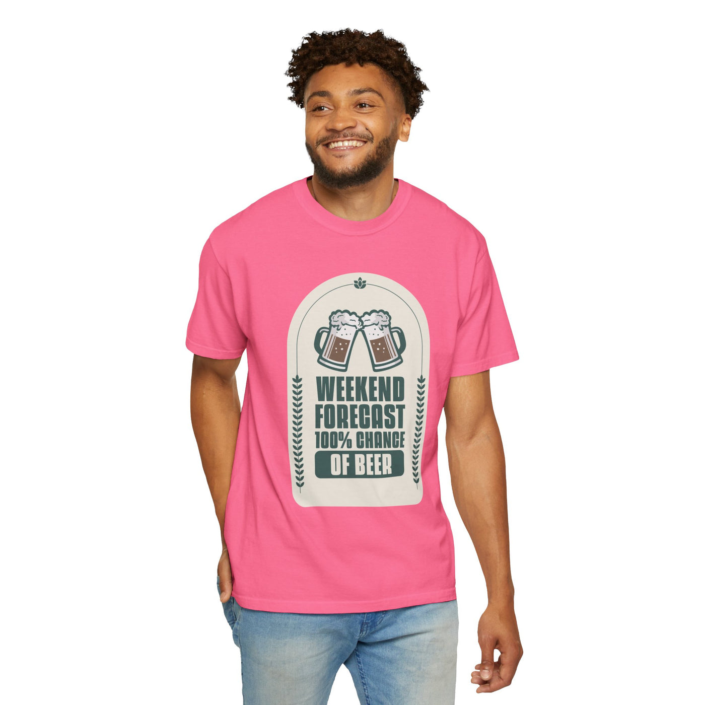 Weekend Forecast Beer T-Shirt | Unisex Garment-Dyed Tee for Beer Lovers, Perfect for Parties, Birthdays, and Casual Wear