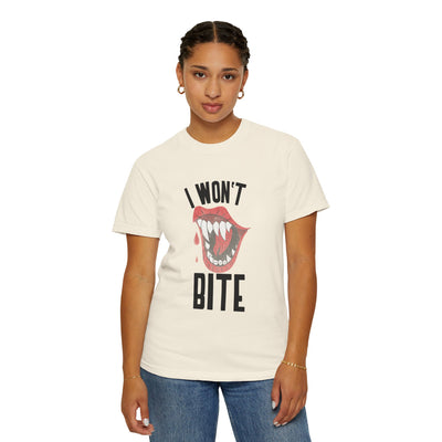 Fun Unisex 'I Won't Bite' T-Shirt for Halloween, Casual Wear, Graphic Tee, Gift for Friends, Statement Shirt