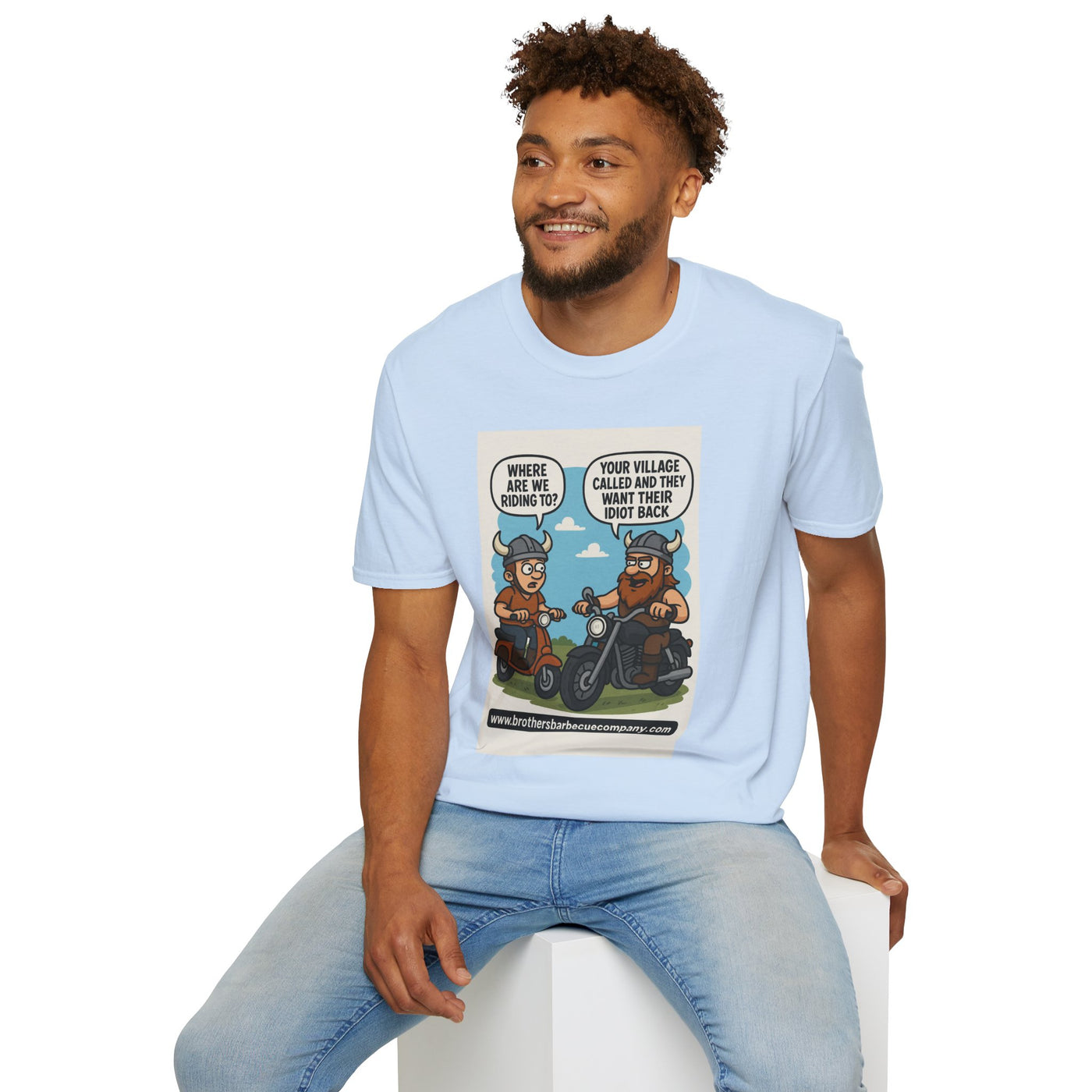 Funny Viking Bikers BBQ T-Shirt, Unisex Softstyle Tee, Gift for Grill Lovers, Casual Wear, Humor Shirt, Summer BBQ Party