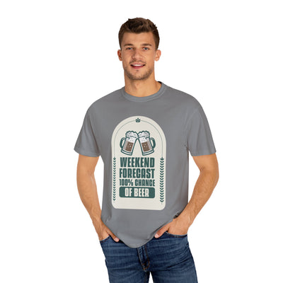 Weekend Forecast Beer T-Shirt | Unisex Garment-Dyed Tee for Beer Lovers, Perfect for Parties, Birthdays, and Casual Wear