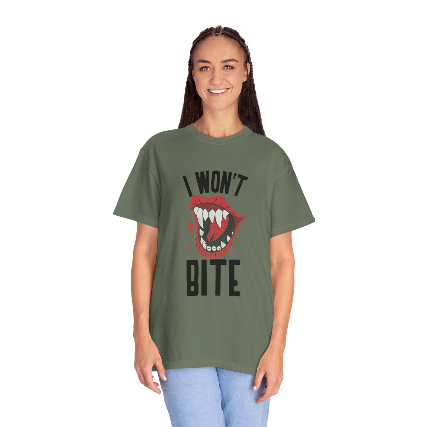 Fun Unisex 'I Won't Bite' T-Shirt for Halloween, Casual Wear, Graphic Tee, Gift for Friends, Statement Shirt