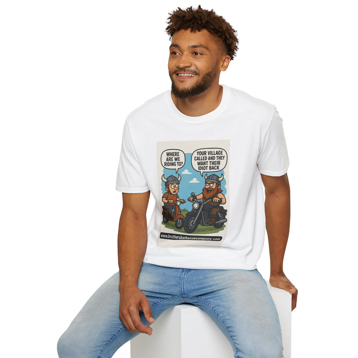 Funny Viking Bikers BBQ T-Shirt, Unisex Softstyle Tee, Gift for Grill Lovers, Casual Wear, Humor Shirt, Summer BBQ Party