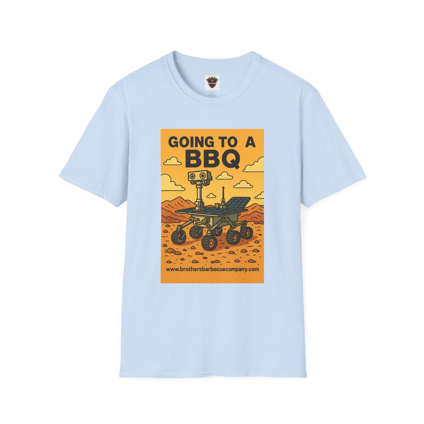 BBQ Rover Unisex Softstyle T-Shirt | Fun BBQ Shirt, Space Enthusiast Gift, Summer Picnic Wear, Mars Rover Shirt, Unique Graphic Tee