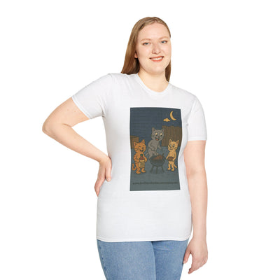 Cute Animal Campfire T-Shirt, Cozy Cat T-Shirt, Gifts for Cat Lovers, Unisex Softstyle Tee, Perfect for Camping or Outdoor Fun