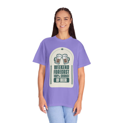 Weekend Forecast Beer T-Shirt | Unisex Garment-Dyed Tee for Beer Lovers, Perfect for Parties, Birthdays, and Casual Wear