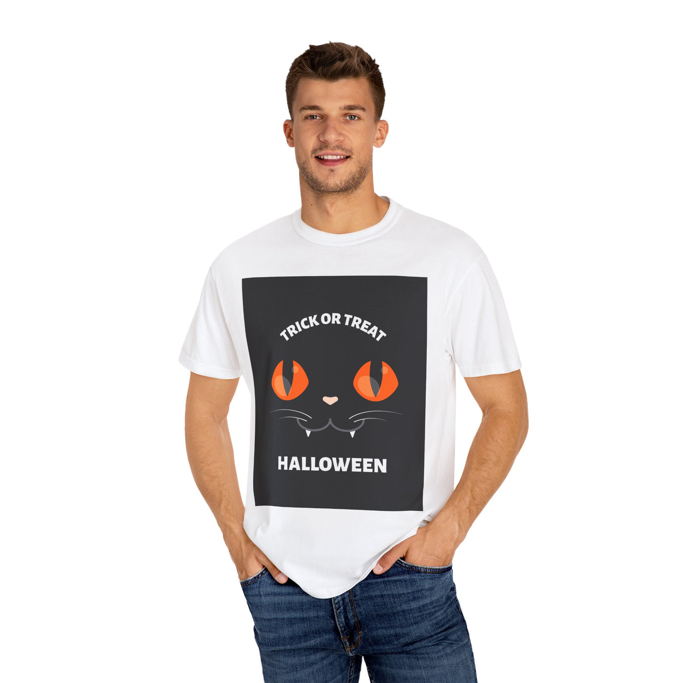 Halloween Cat T-Shirt, Unisex Trick or Treat Tee, Spooky Season Apparel, Cute Halloween Gift, Fall Festival Shirt, Cat Lover T-Shirt