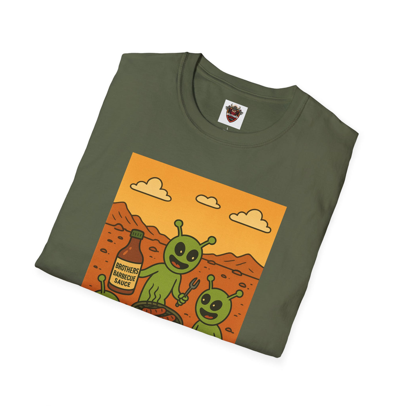 Alien BBQ Meat Party Unisex Softstyle T-Shirt, Funny Graphic Tee, Unique Gift, Summer Barbecue Wear, Casual Everyday Shirt, Fun Statement Top