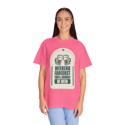 Weekend Forecast Beer T-Shirt | Unisex Garment-Dyed Tee for Beer Lovers, Perfect for Parties, Birthdays, and Casual Wear