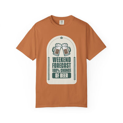 Weekend Forecast Beer T-Shirt | Unisex Garment-Dyed Tee for Beer Lovers, Perfect for Parties, Birthdays, and Casual Wear