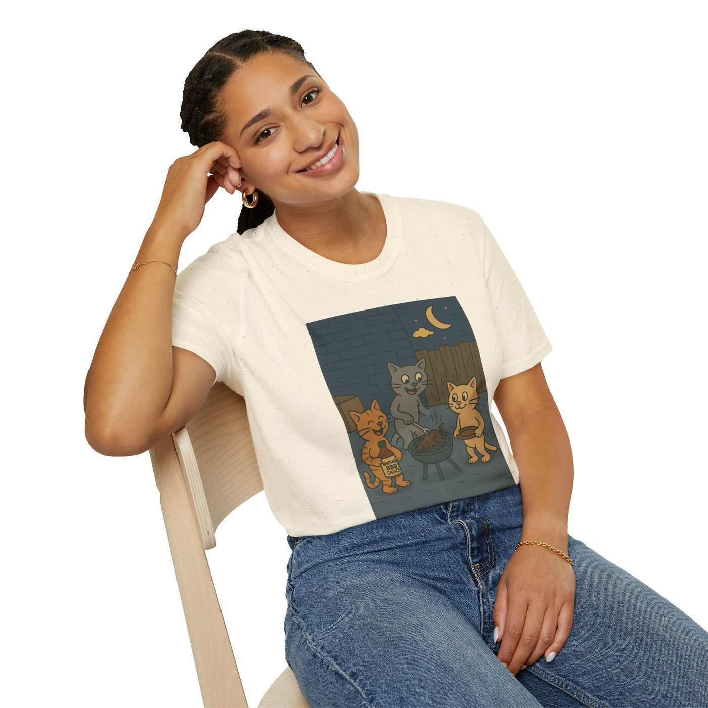 Cute Animal Campfire T-Shirt, Cozy Cat T-Shirt, Gifts for Cat Lovers, Unisex Softstyle Tee, Perfect for Camping or Outdoor Fun