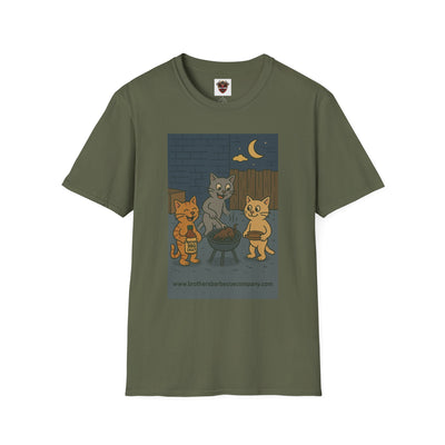 Cute Animal Campfire T-Shirt, Cozy Cat T-Shirt, Gifts for Cat Lovers, Unisex Softstyle Tee, Perfect for Camping or Outdoor Fun