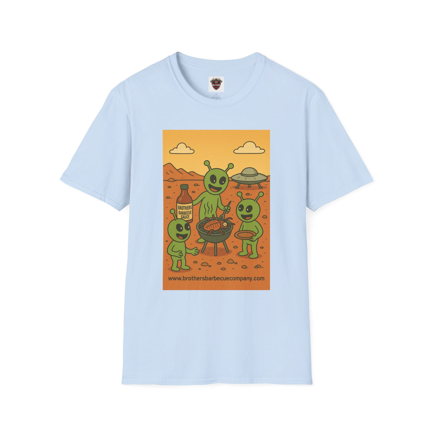 Alien BBQ Party Unisex Softstyle T-Shirt, Fun Graphic Tee, Casual Wear, Summer Party Top, Unique Gift for Friends, Alien Lovers Shirt